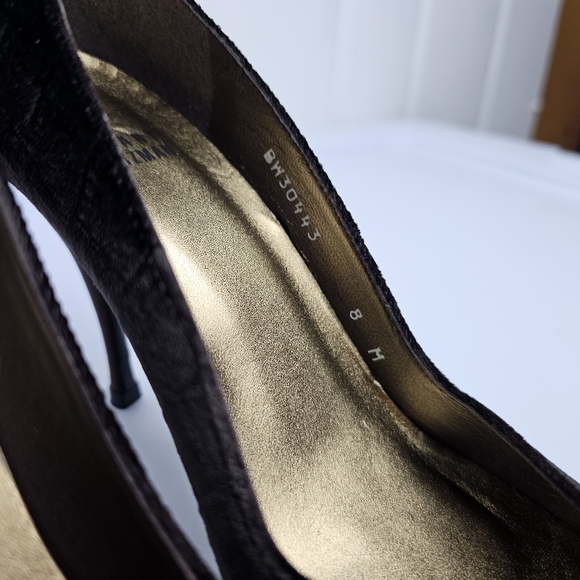 Stuart Weitzman Brown Velvet Snake Skin RhinestoneBow Leather Peeptoe Heels - Picture 9 of 11